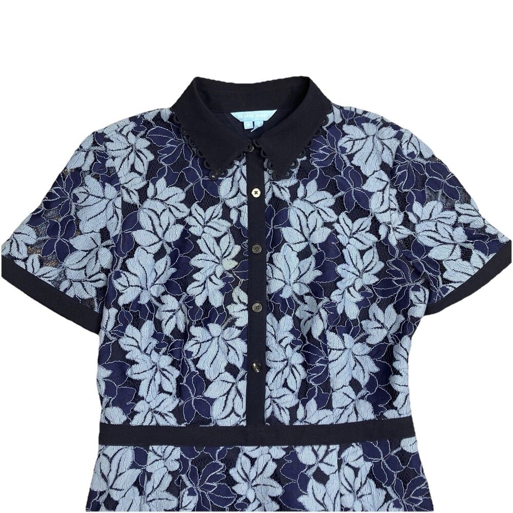 Draper James Floral Lace Dress Blue Fit & Flare Collared Preppy Womens 6 - Picture 3 of 15